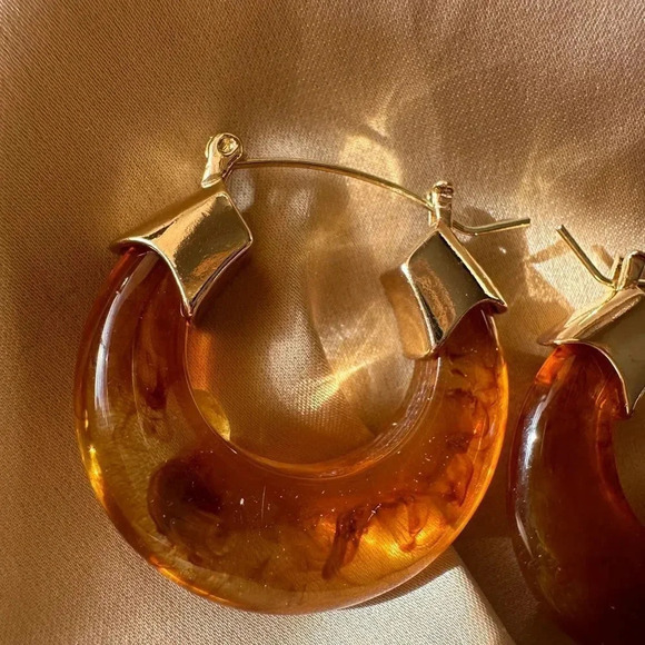 Vintage Brown Transparent Hoop Earrings - Picture 6 of 6